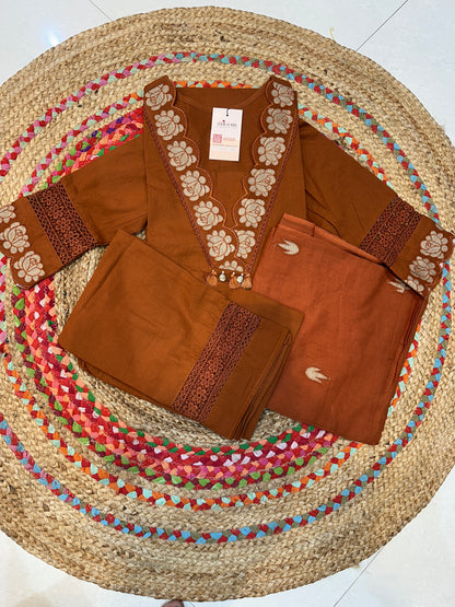 Rust Orange Chanda Cotton suit set - Set of 3