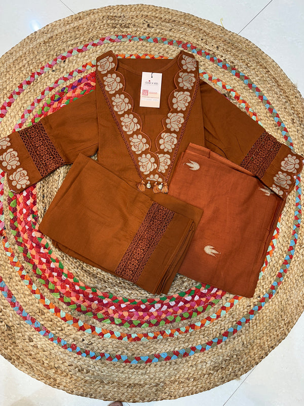 Rust Orange Chanda Cotton suit set - Set of 3