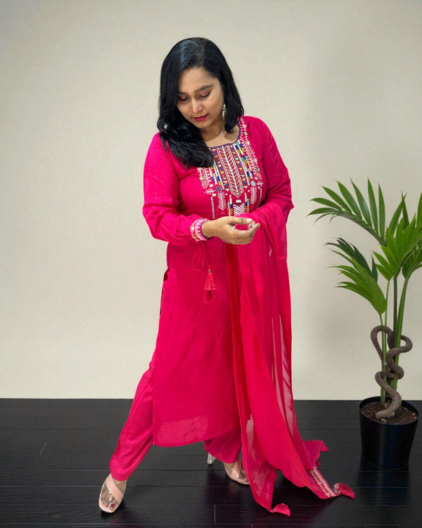 Pink Dola silk Suit set - set of 3