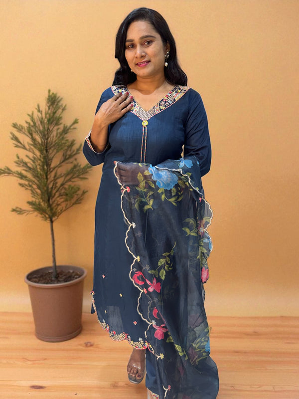 Teal Blue Raashi Dola silk Suit set