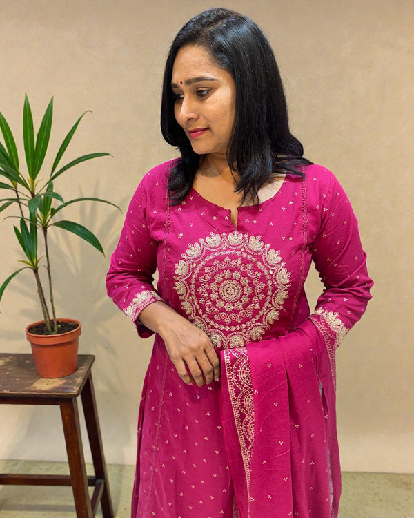 Magenta Varma Mul cotton A line Suit set - Set of 3