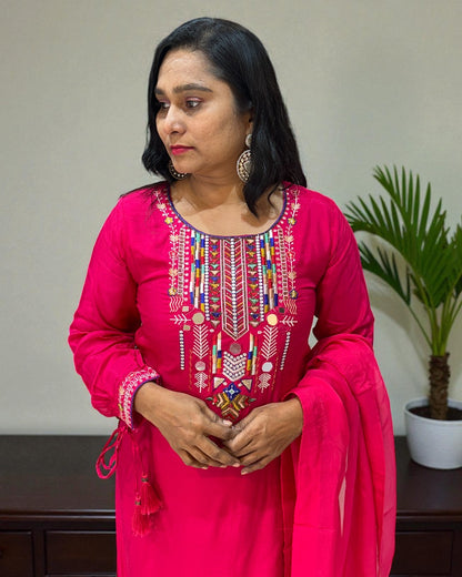 Pink Dola silk Suit set - set of 3