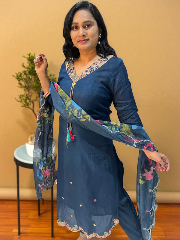 Teal Blue Raashi Dola silk Suit set