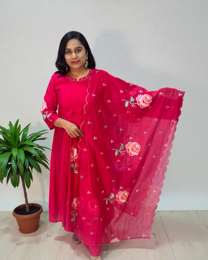 Pink Raasa Bemberg silk A line suit set - Set of 3