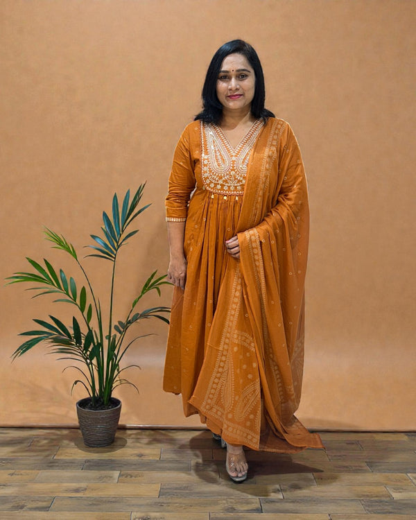 Rust orange Deekshi Mul cotton Suit set - Sets of 3
