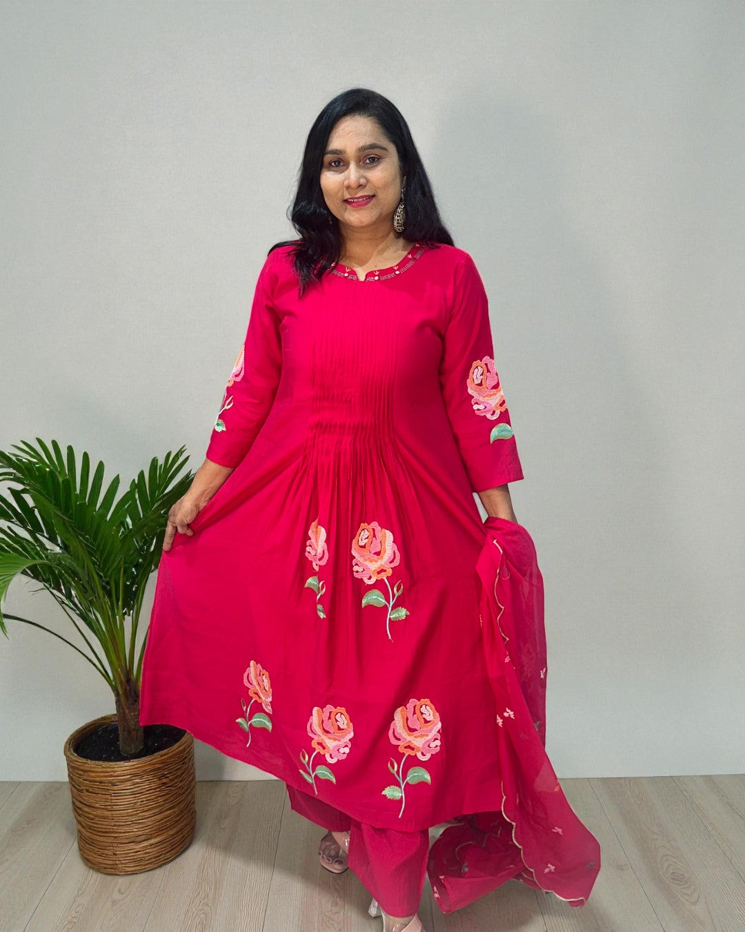 Pink Raasa Bemberg silk A line suit set - Set of 3