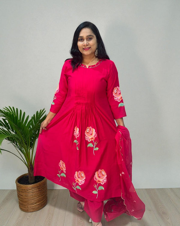 Pink Raasa Bemberg silk A line suit set - Set of 3