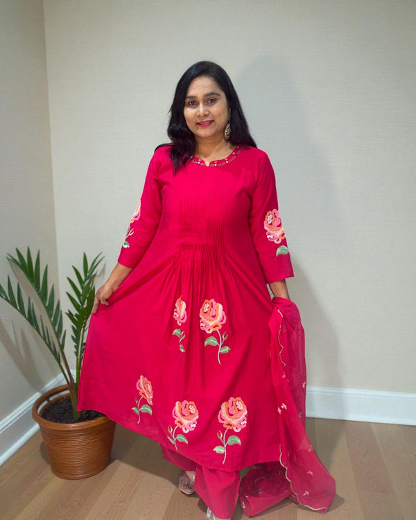 Pink Raasa Bemberg silk A line suit set - Set of 3