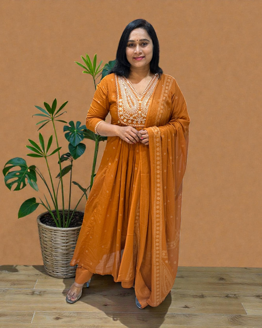Rust orange Deekshi Mul cotton Suit set - Sets of 3