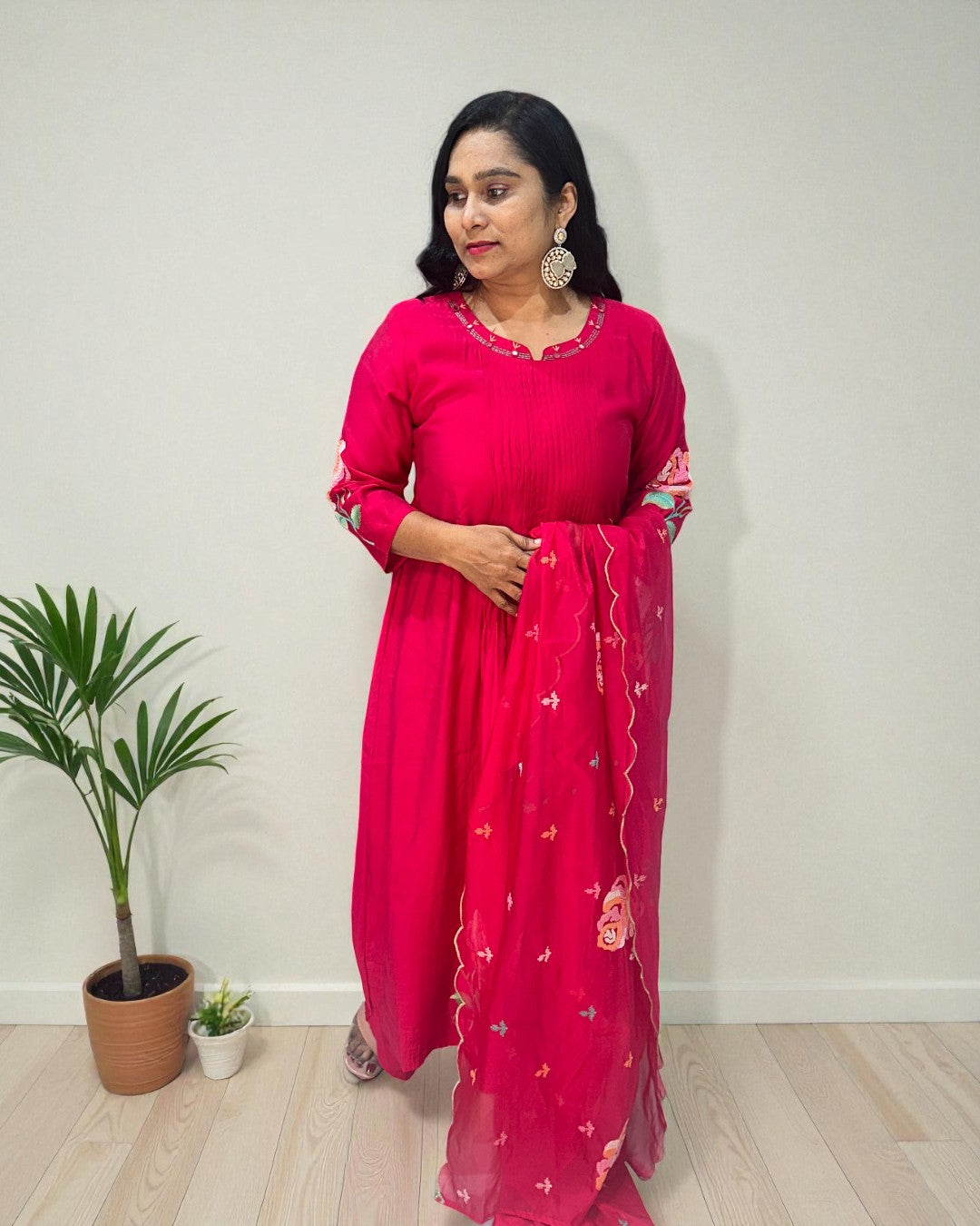 Pink Raasa Bemberg silk A line suit set - Set of 3