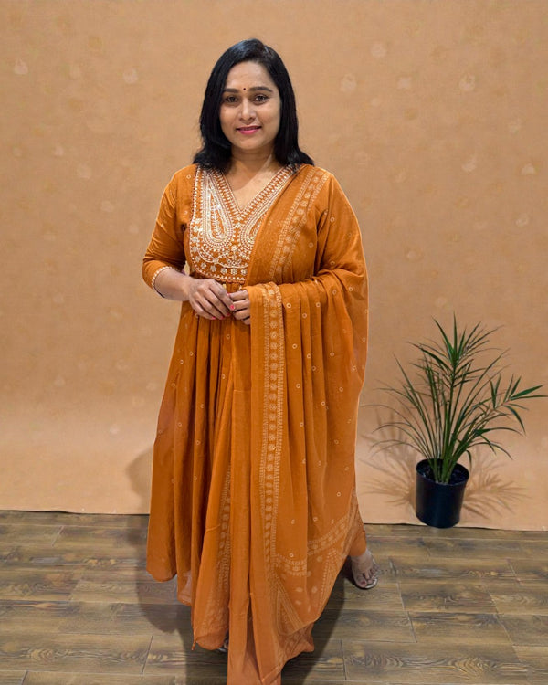 Rust orange Deekshi Mul cotton Suit set - Sets of 3