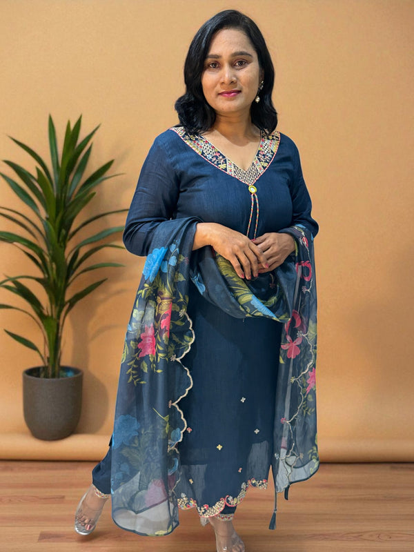 Teal Blue Raashi Dola silk Suit set