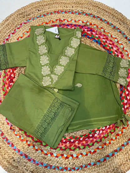 Green Chanda Cotton suit set - Set of 3