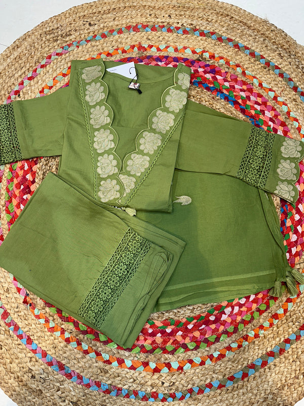 Green Chanda Cotton suit set - Set of 3