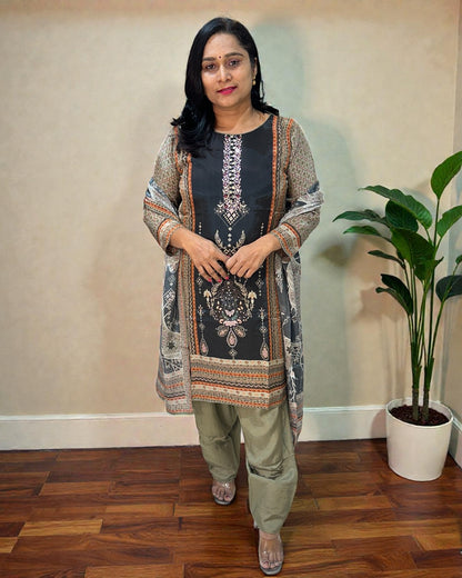 Black Brinda Crepe silk Farshi Salwar - Set of 3