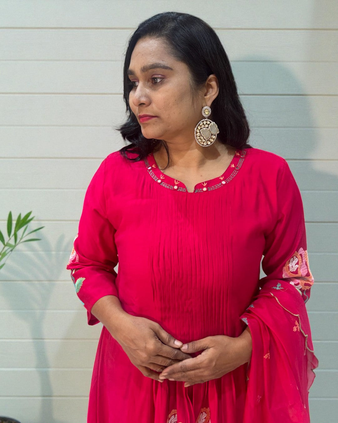 Pink Raasa Bemberg silk A line suit set - Set of 3