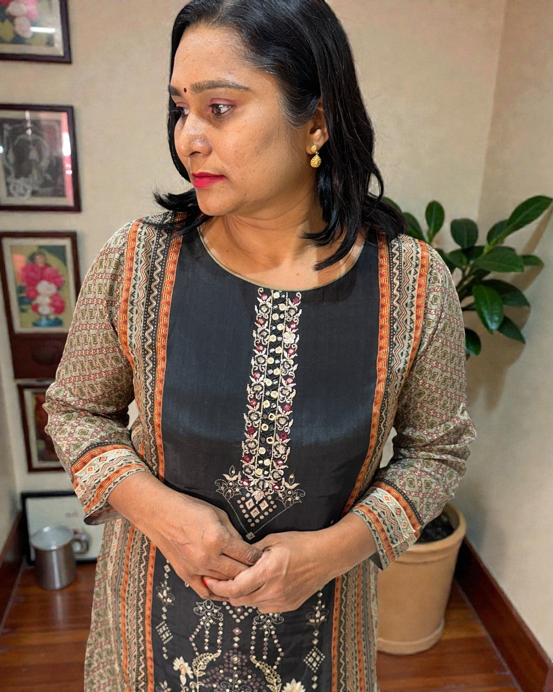 Black Brinda Crepe silk Farshi Salwar - Set of 3