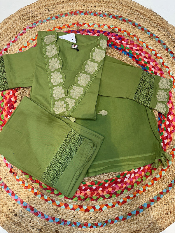 Green Chanda Cotton suit set - Set of 3