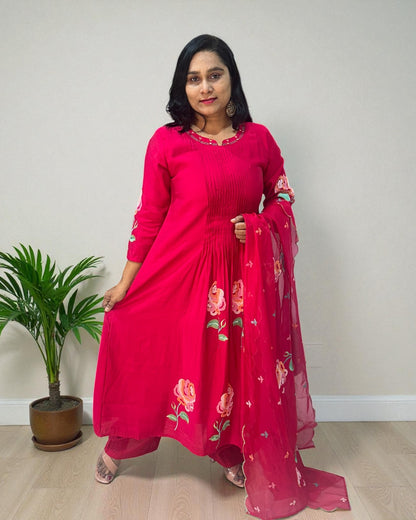 Pink Raasa Bemberg silk A line suit set - Set of 3