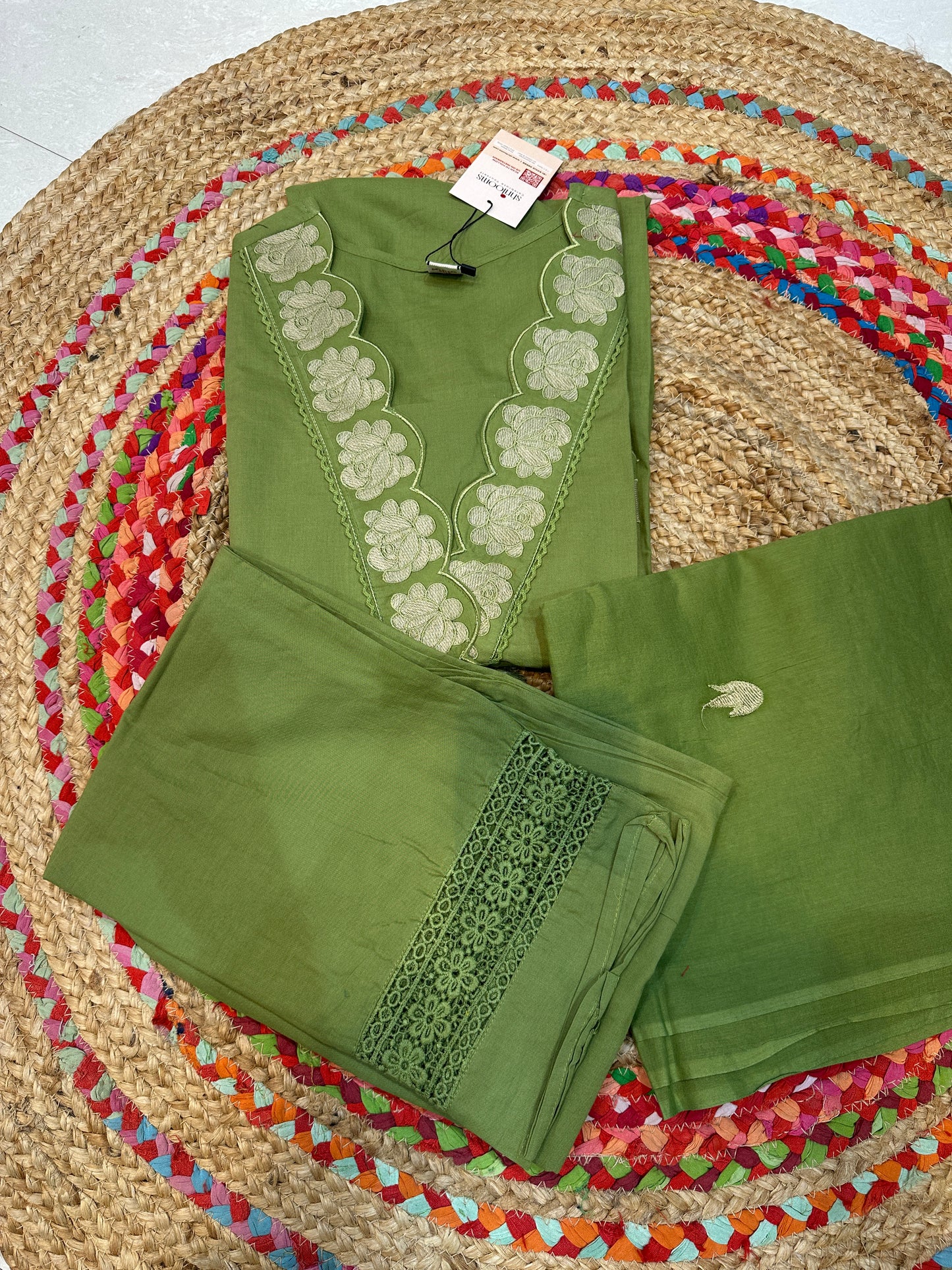 Green Chanda Cotton suit set - Set of 3