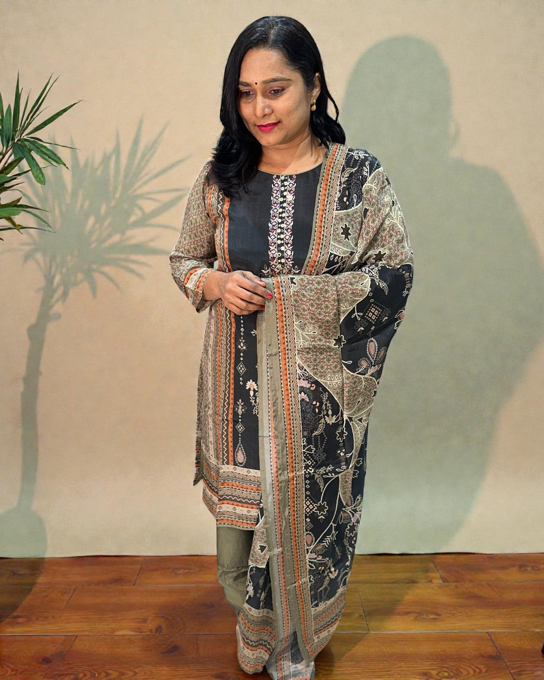 Black Brinda Crepe silk Farshi Salwar - Set of 3