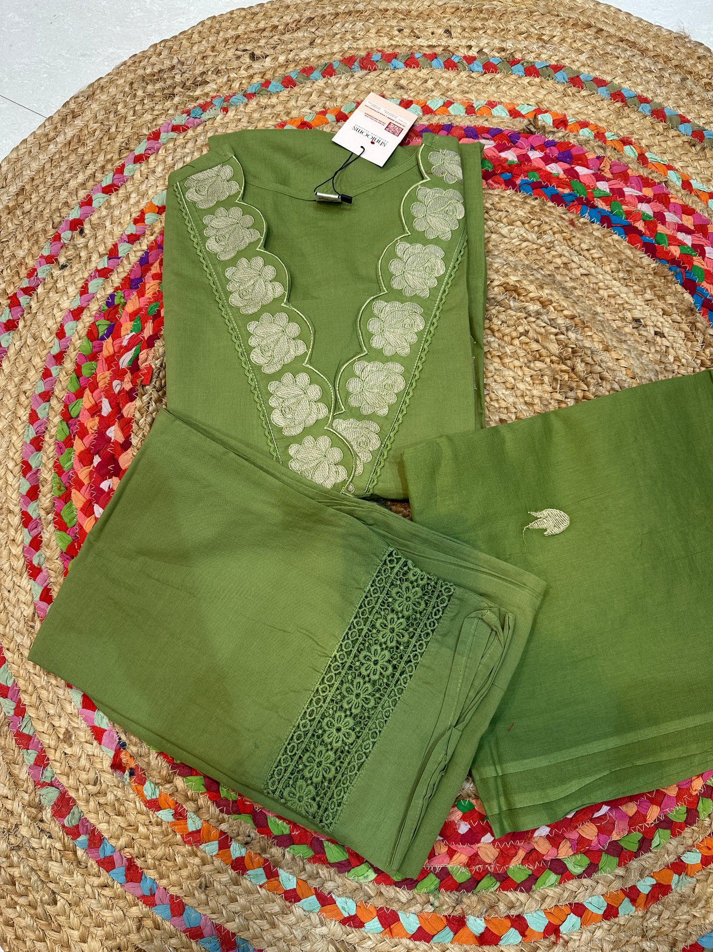 Green Chanda Cotton suit set - Set of 3