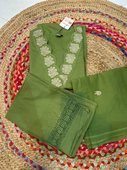 Green Chanda Cotton suit set - Set of 3