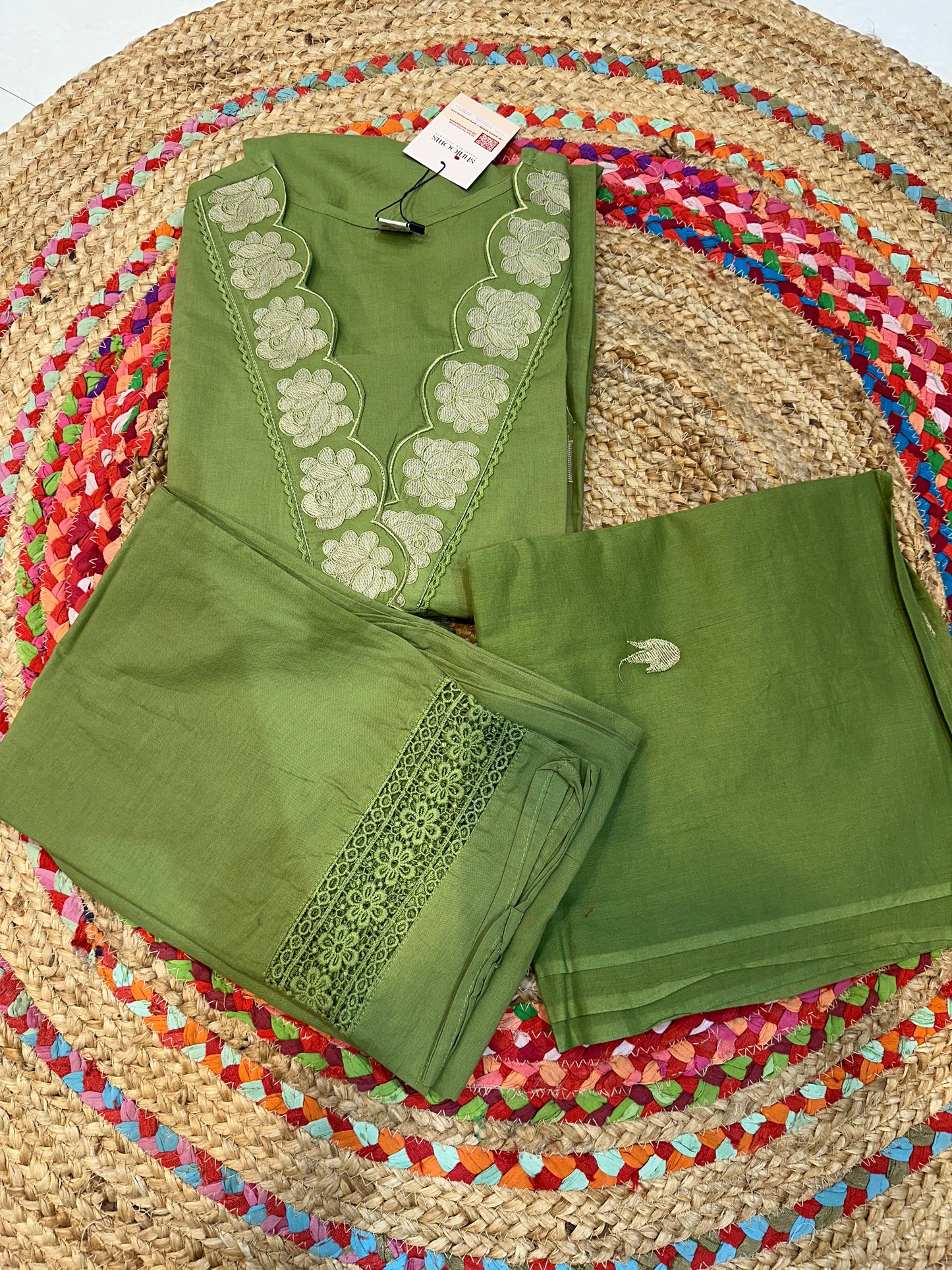 Green Chanda Cotton suit set - Set of 3