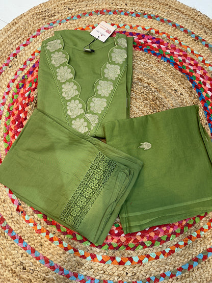 Green Chanda Cotton suit set - Set of 3