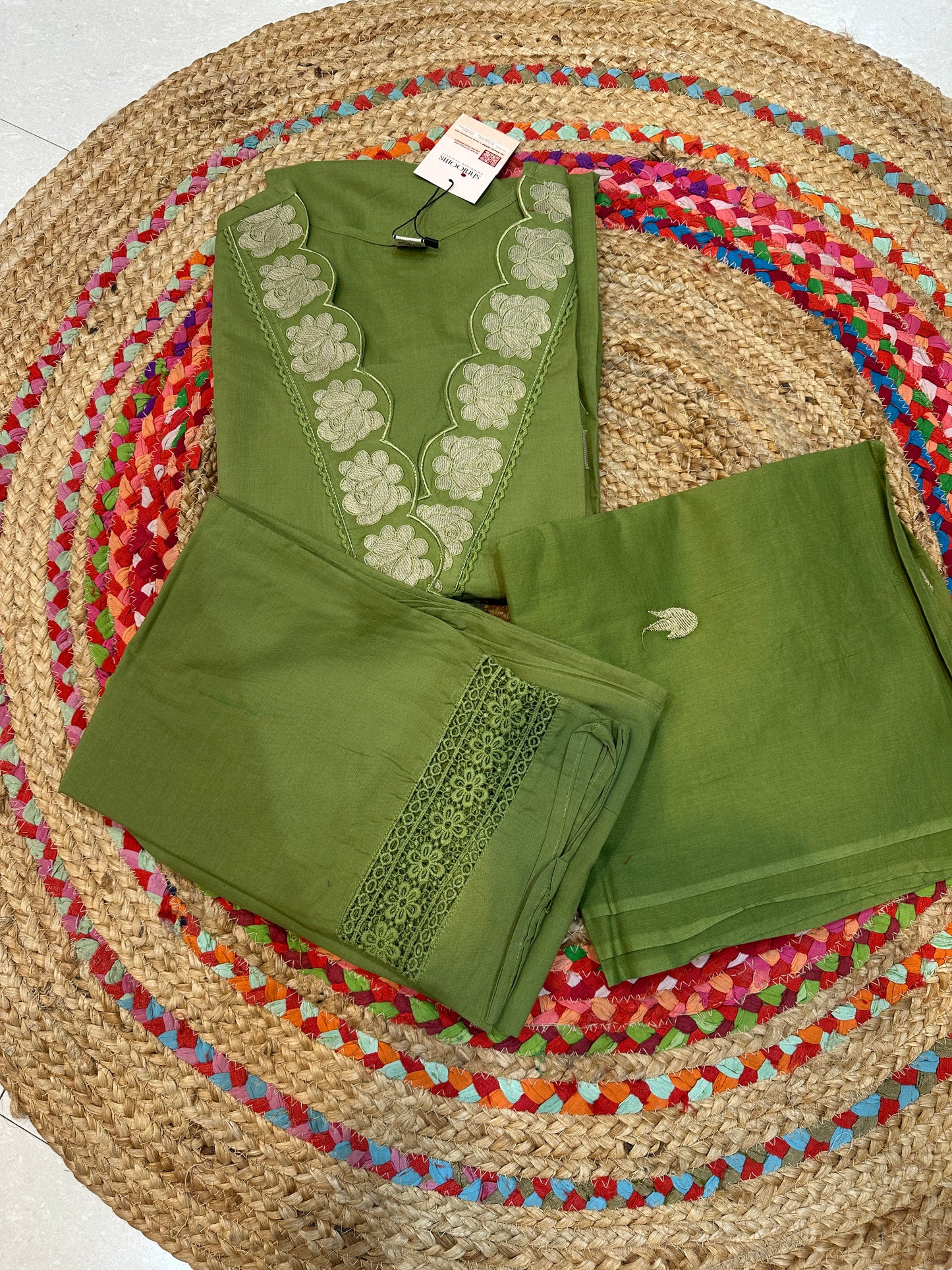 Green Chanda Cotton suit set - Set of 3