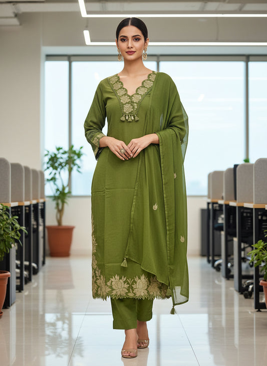 Green Chanda Cotton suit set - Set of 3