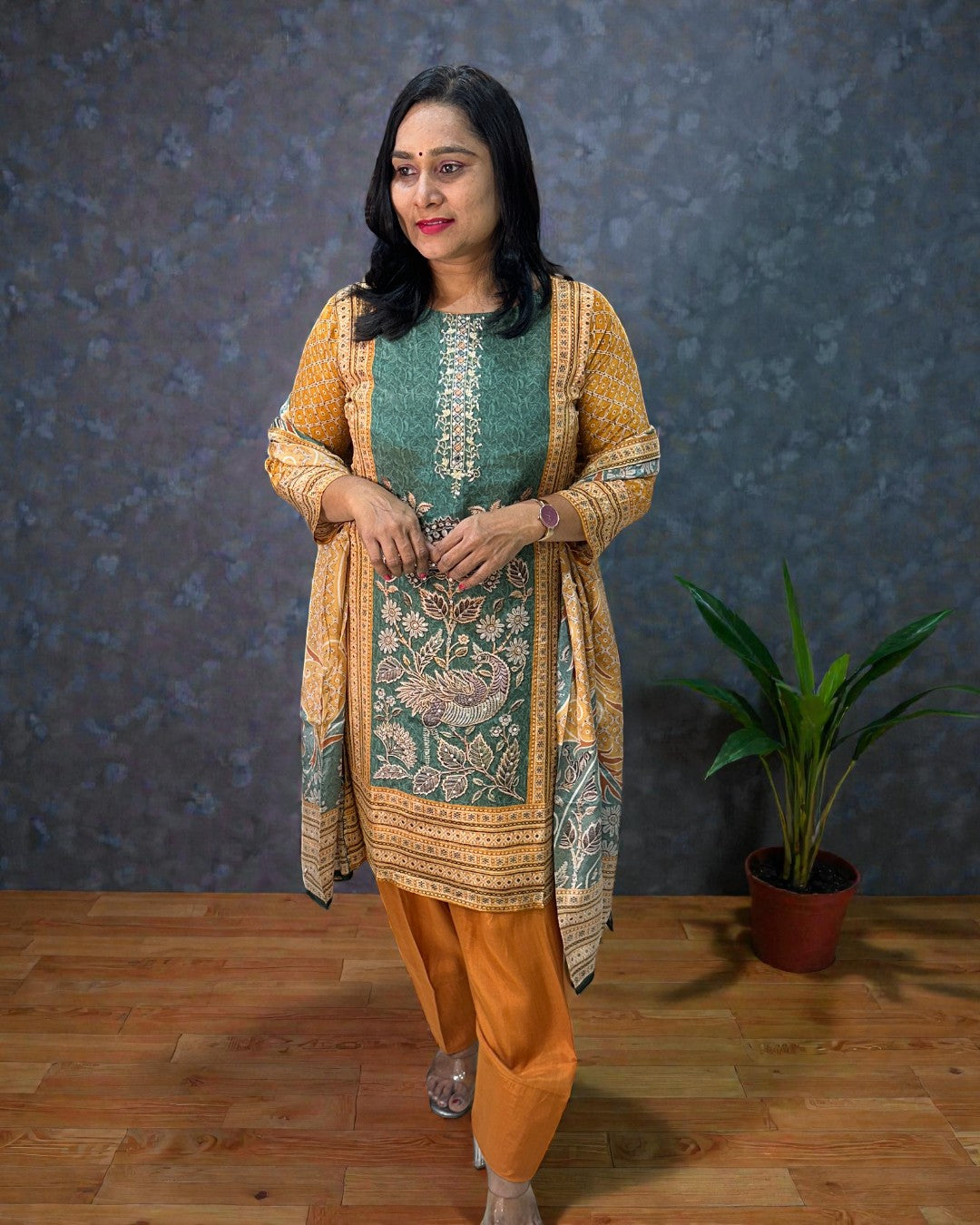 Green Brinda Crepe silk Farshi Salwar - Set of 3