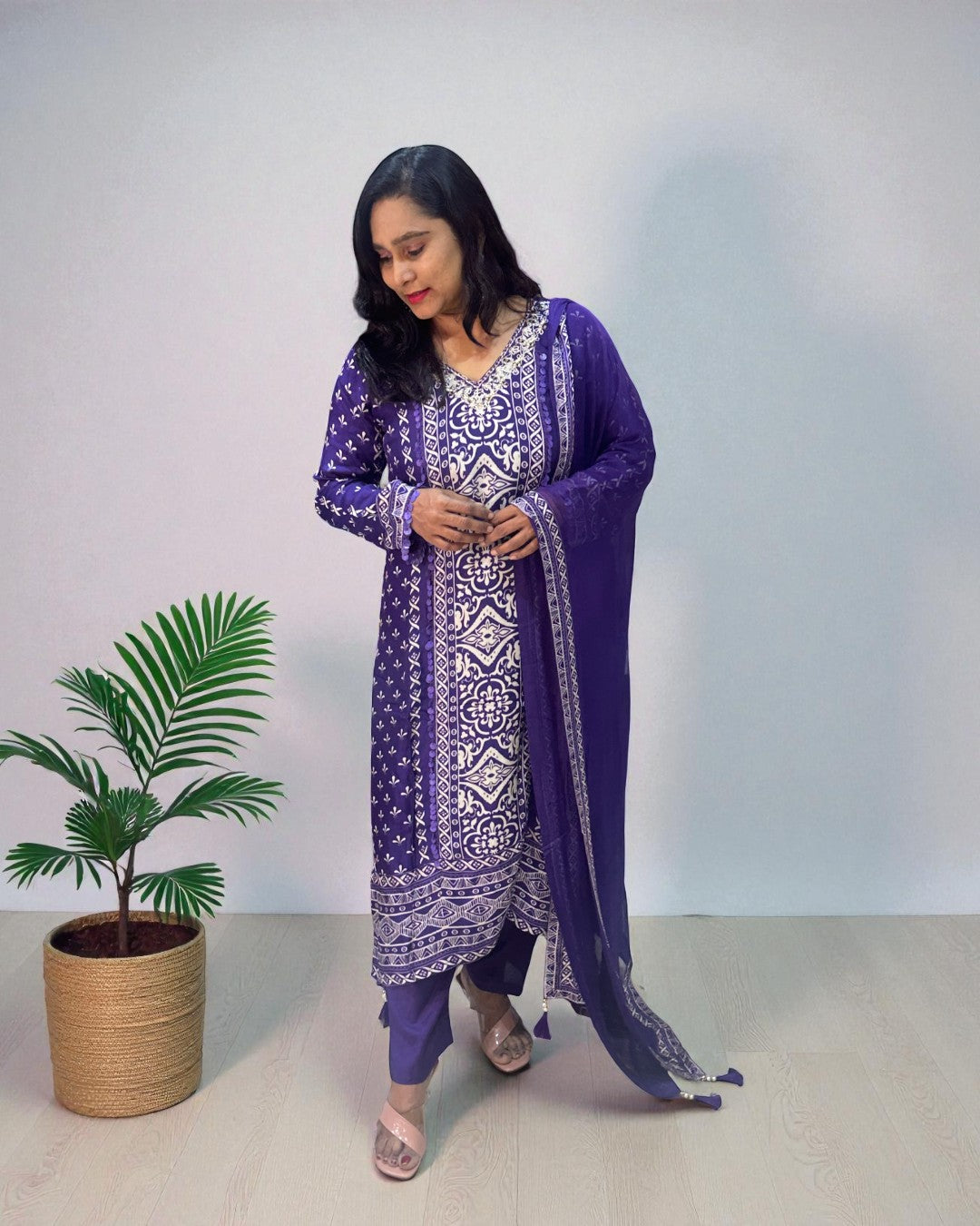 Purple Reena Silk C-cut Suit set - Set of 3