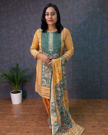 Green Brinda Crepe silk Farshi Salwar - Set of 3