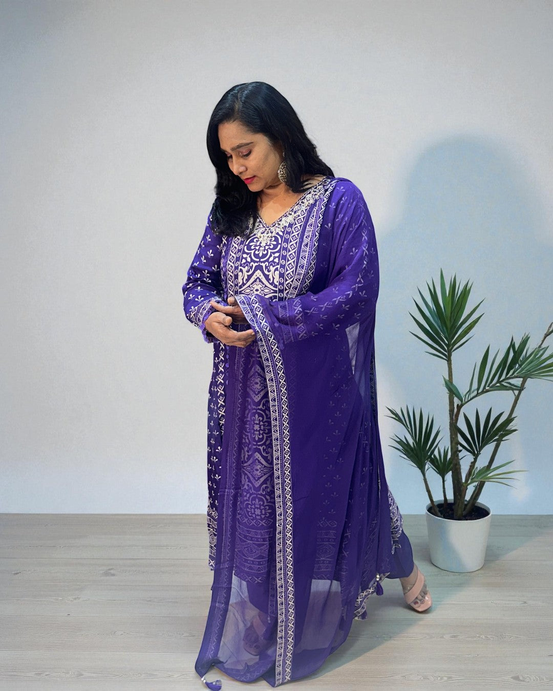 Purple Reena Silk C-cut Suit set - Set of 3