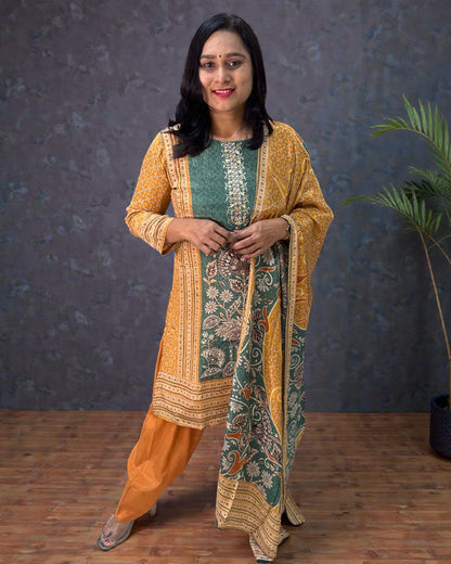 Green Brinda Crepe silk Farshi Salwar - Set of 3