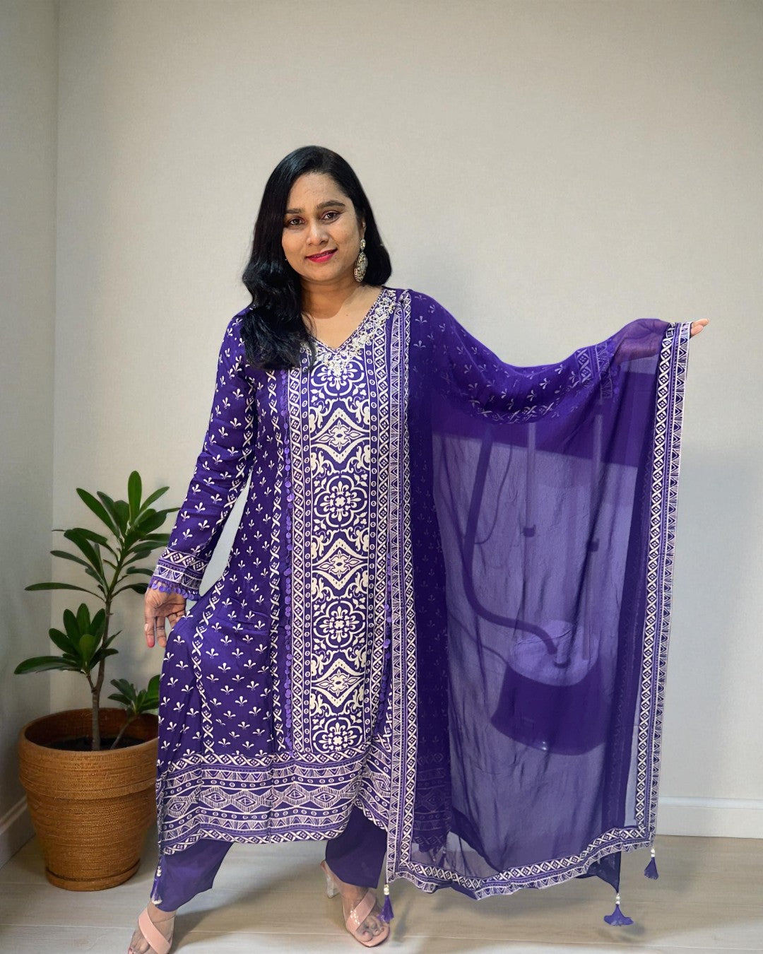Purple Reena Silk C-cut Suit set - Set of 3