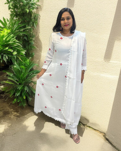 White Jessi Chanderi A Line suit set -  Set of 3