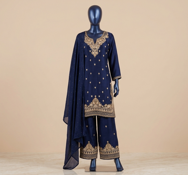 Navy Blue Amina Chinon Short Kurti