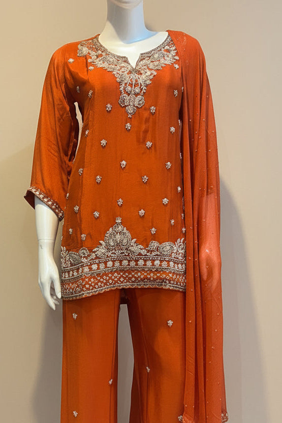Rust Orange Amina Chinon Short Kurta