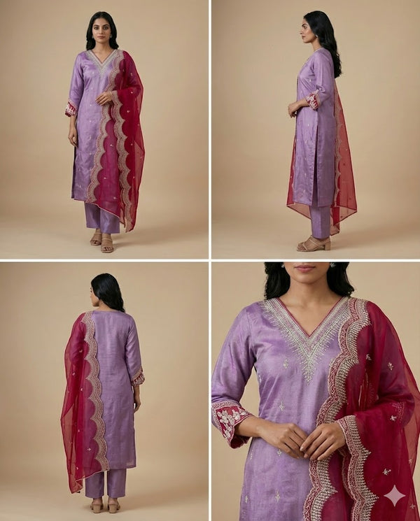 Lavender Pratha Tissue suit set - Set of 3