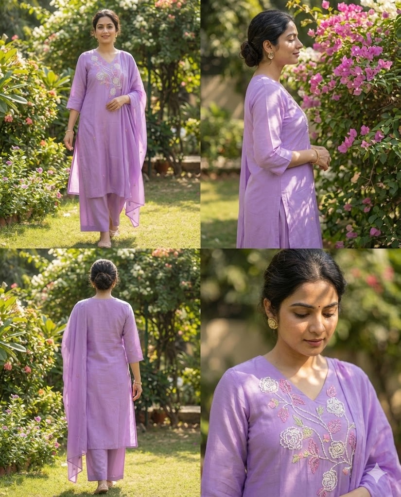 Lavender Ridhva Muslin Suit set - Set of 3