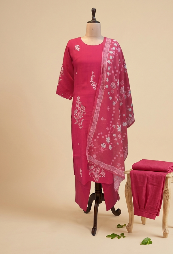 Pink Rozana Muslin silk Suit set