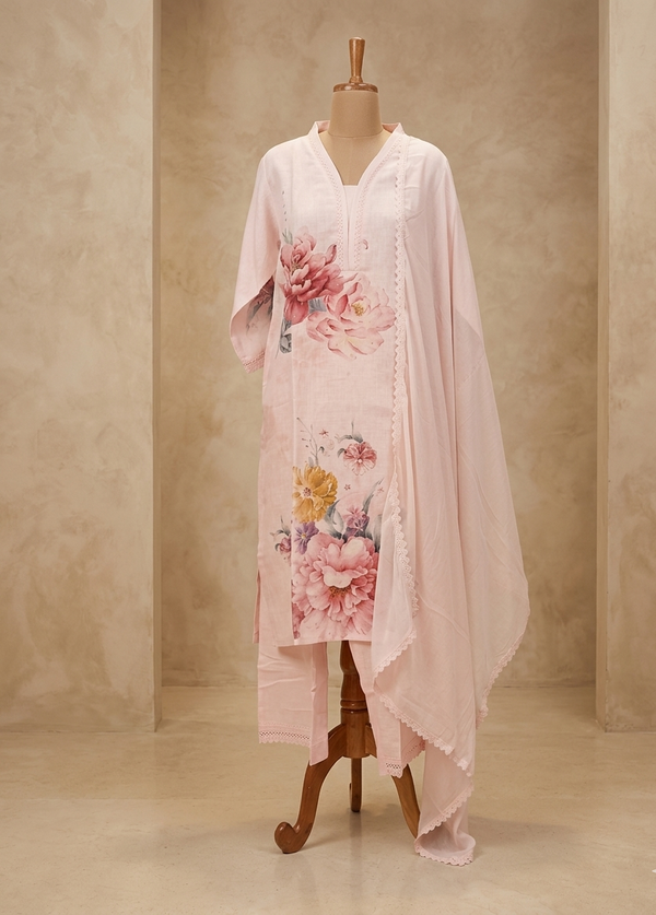 Pink Eka Semi lenin Suit set