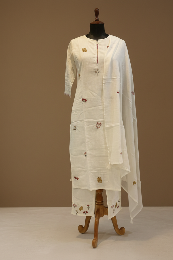 White Kesar Slub Cotton Suit set