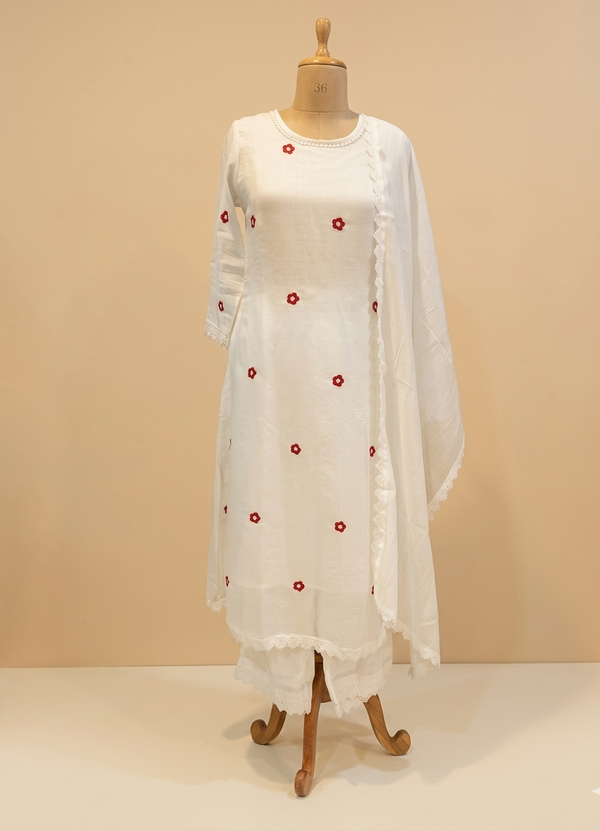 White Jessi Chanderi A Line suit set -  Best seller