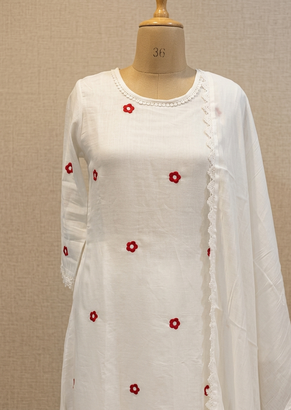 White Jessi Chanderi A Line suit set -  Best seller
