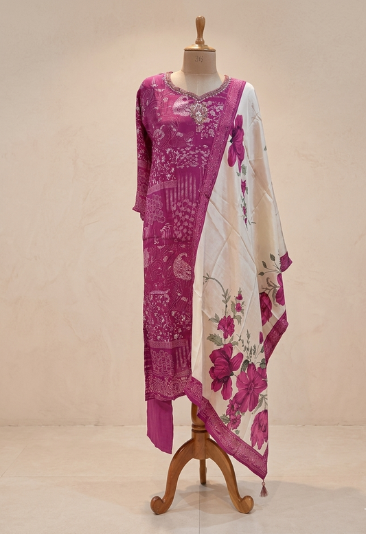 Magenta Vasudha Crepe silk Suit set