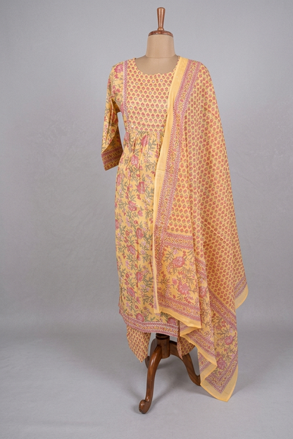Yellow Jasmine Cotton floral print Nyra Suit set
