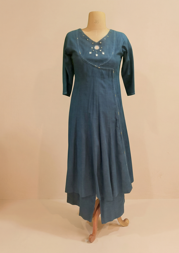 Teal Blue Ami Flex cotton Anarkali Kurta set